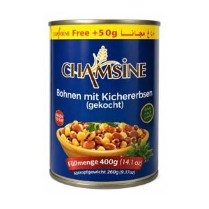 Chamsine kogte bønner med kikærter på dåse